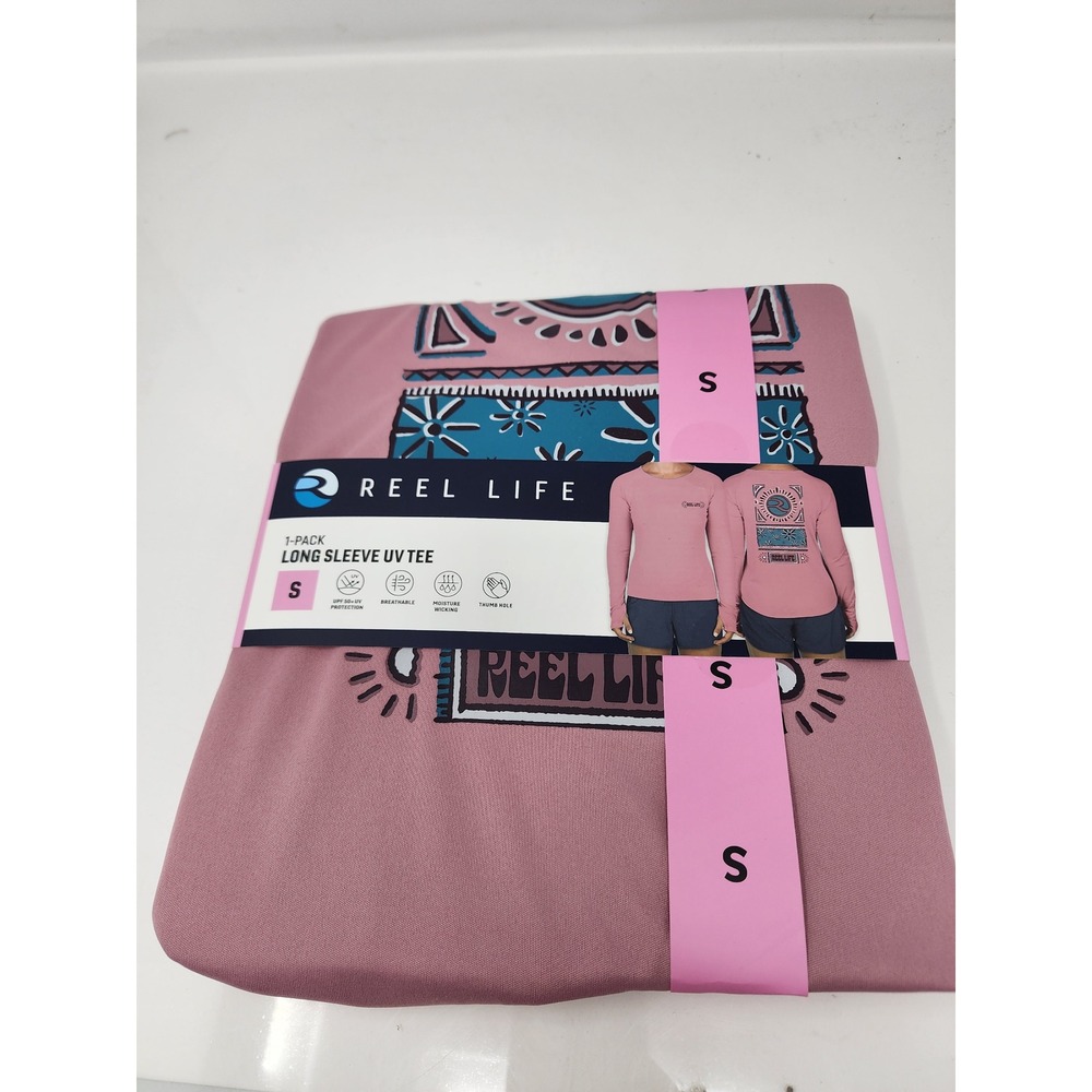 Reel Life Womens Jax Beach UV Tee Pink Polyester Athletic Size Small